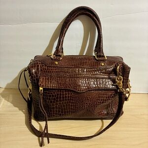 Rebecca Minkoff Brown Crocodile-Embossed Leather Shoulder Morning After Bag